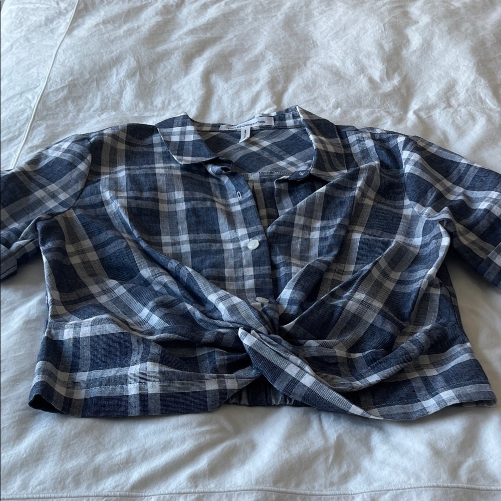 BCBGeneration Navy and White Plaid Shirt